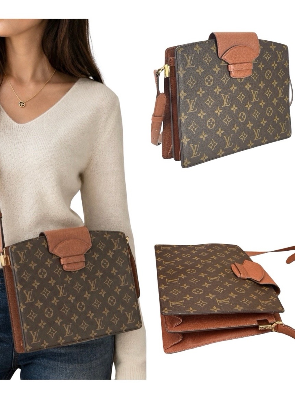 Louis Vuitton Courcelles Monogram Crossbody Bag Brown LV Vintage Shoulder Bag